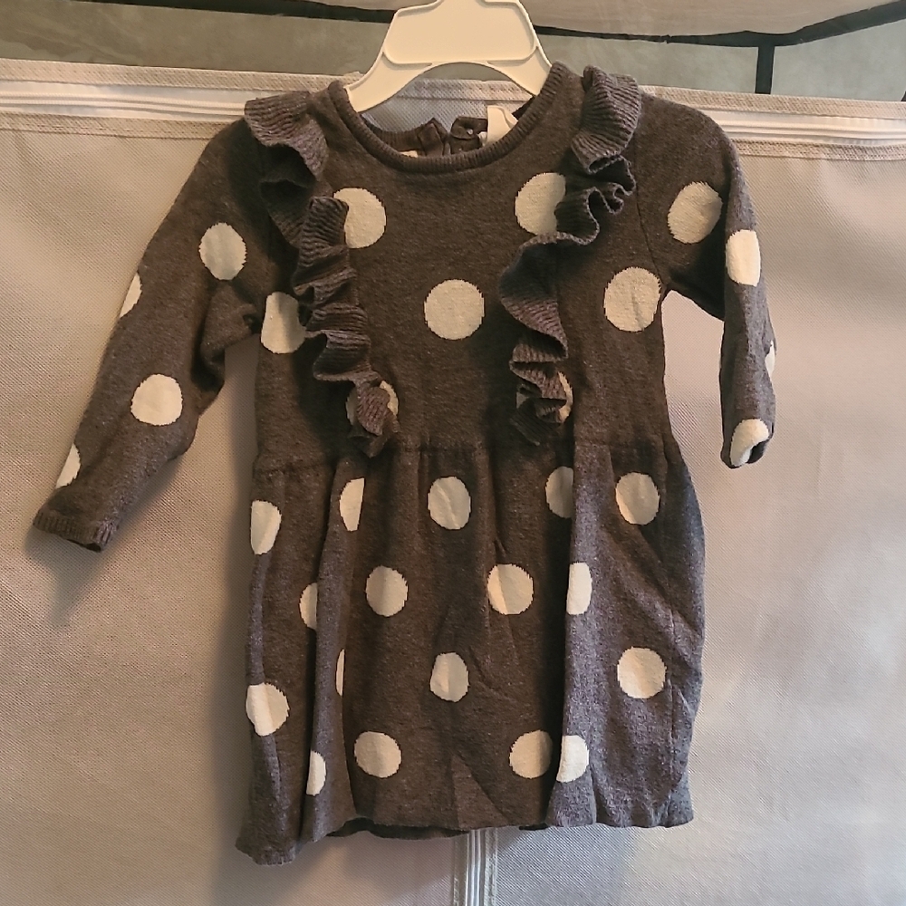 Polka Dot Ruffle Kids Dress - Gray and White
